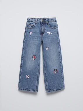 Zara Girls Hello Kitty & Friends Print Wide Leg Denim Jeans Size 10-11